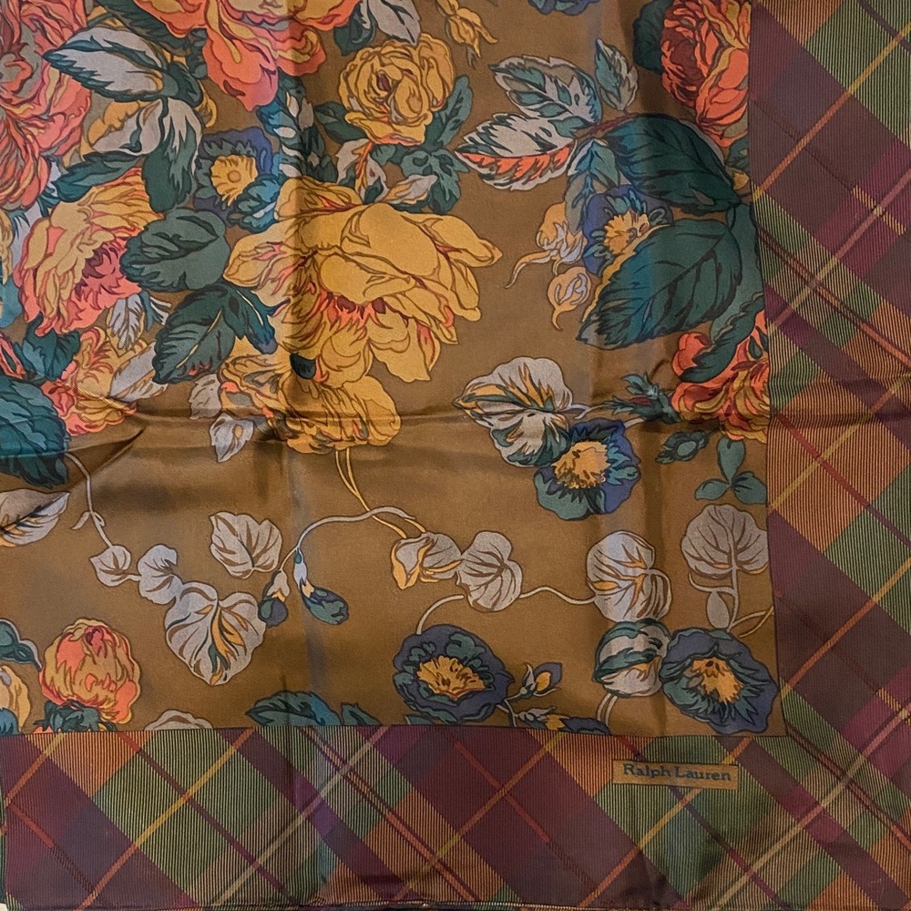 Vintage Ralph Lauren Silk Scarf | Floral Plaid | Made in Japan | 36” Square